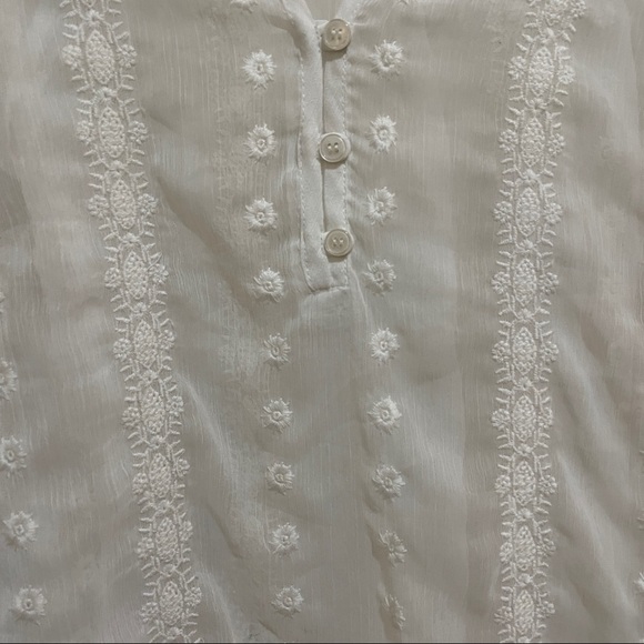 Olive & Oak White Sheer Embroidered Blouse White Sheer Top Summer Small - Picture 4 of 5